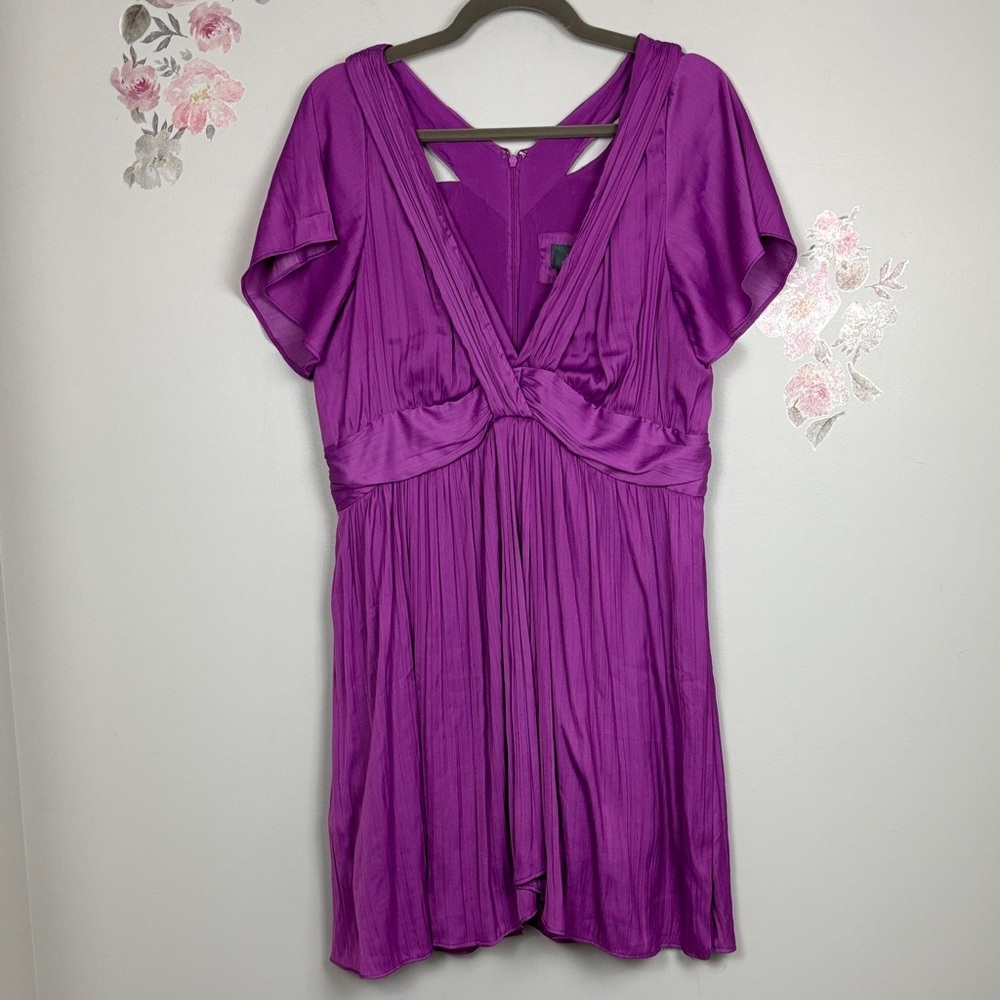 Anthropologie Purple Silky Criss Cross Draped Dress - 14